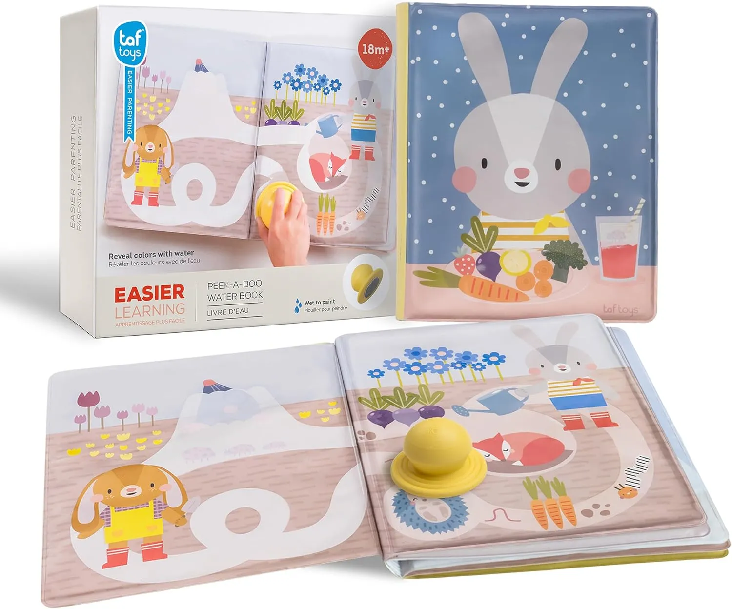 Taf Toys water reveal pad with Magic Stamp Interactive Reusable Water-Reveal Activity book for Toddlers 18 month, Non-Toxic & Quick-Drying Baby water magic for Toddler and Infants, Perfect Shower Gift