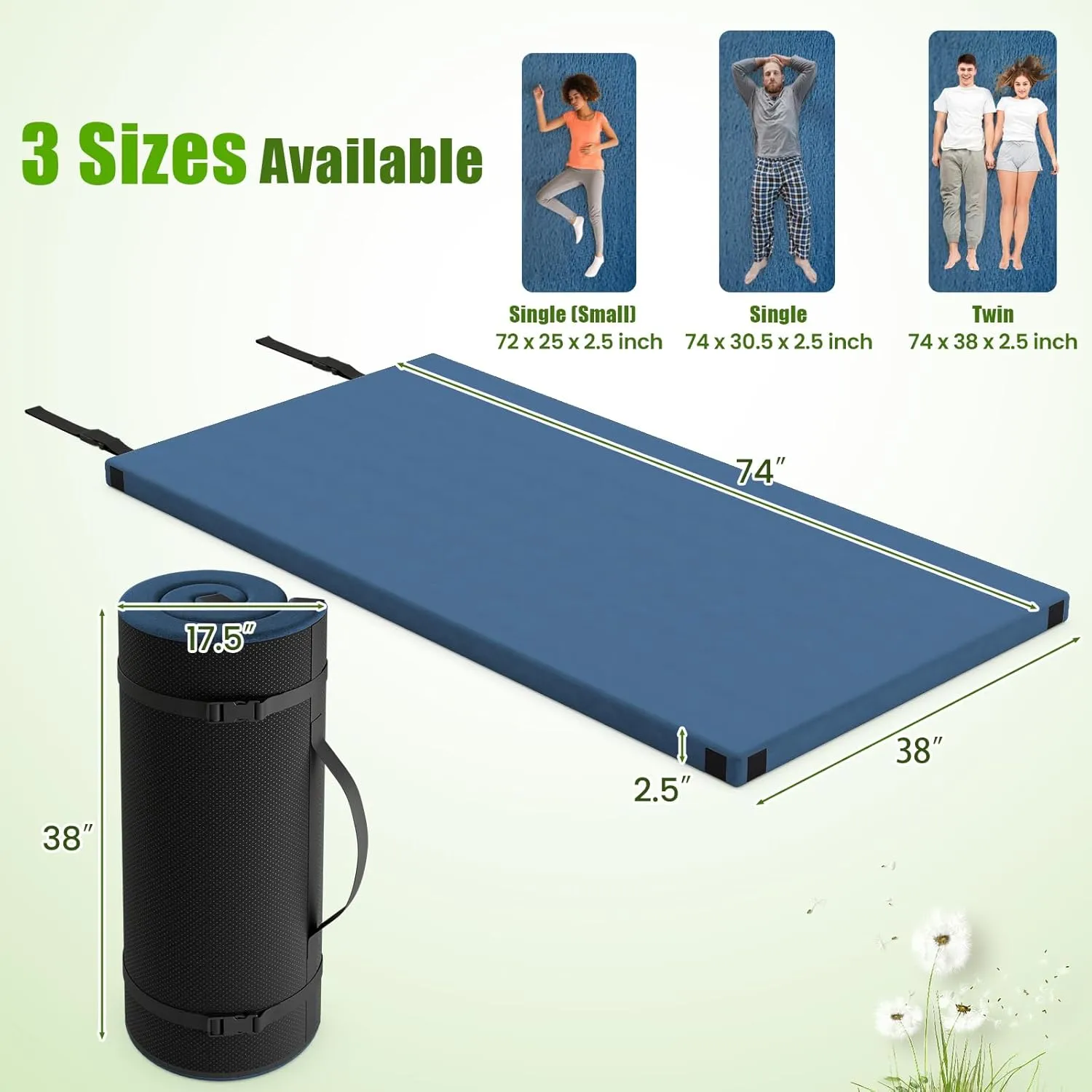 Tangkula Memory Foam Sleeping Pad, Roll Up Floor Mattress with Carry Bag, Non-Slip Bottom, Guest Floor Folding Bed for Sleepover, Portable Camping Mattress for Indoor Outdoor Car Travel Cot Tent
