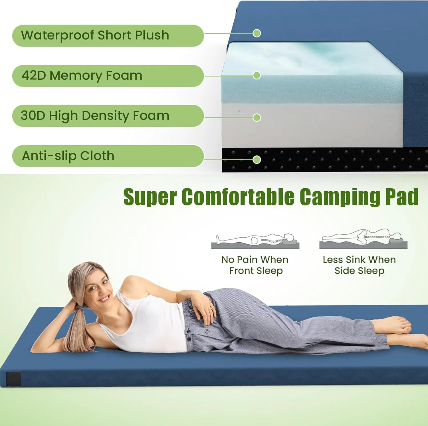 Tangkula Memory Foam Sleeping Pad, Roll Up Floor Mattress with Carry Bag, Non-Slip Bottom, Guest Floor Folding Bed for Sleepover, Portable Camping Mattress for Indoor Outdoor Car Travel Cot Tent