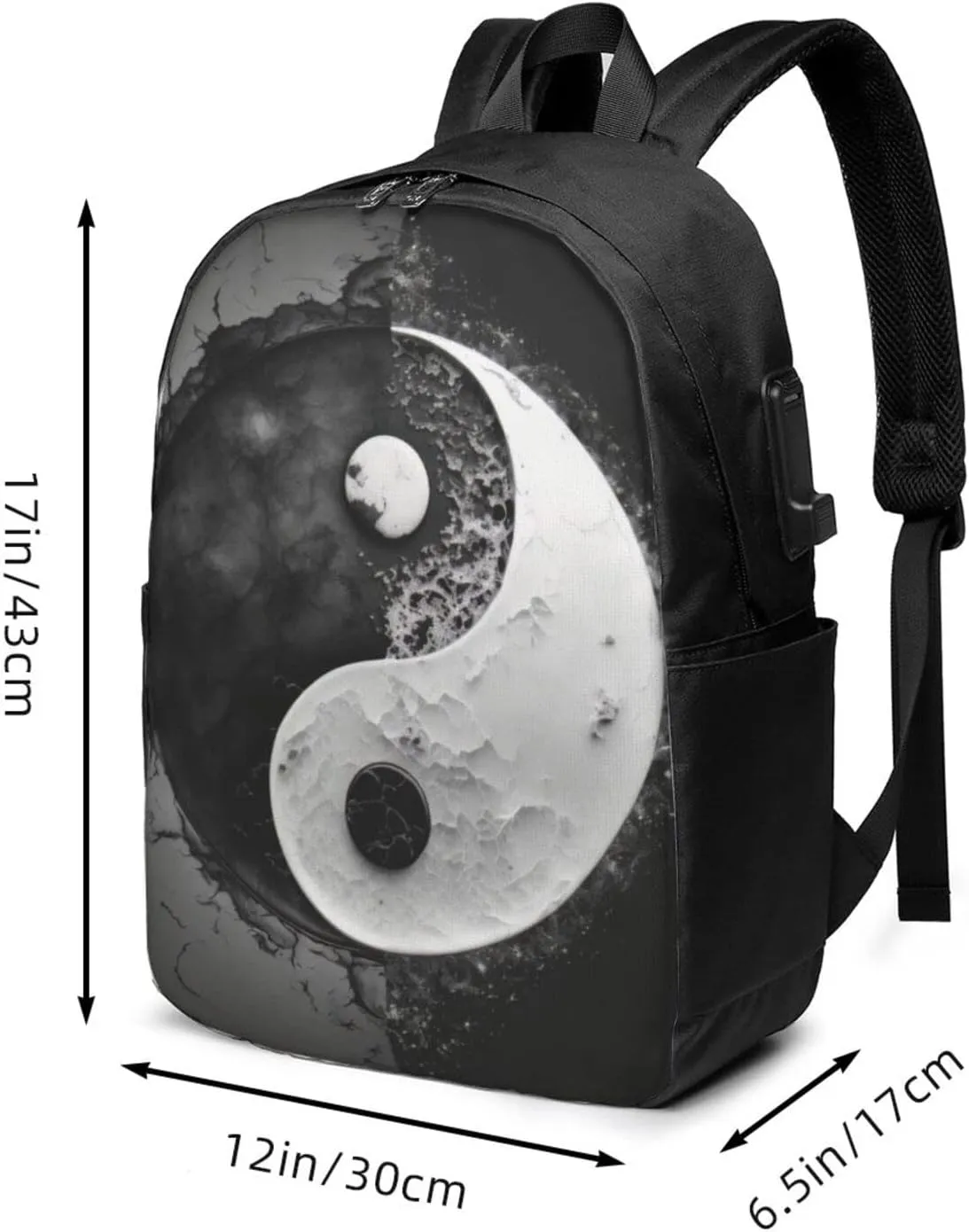 Taoist Yin Yang Tai Chi Laptop Backpack, Travel Backpack with USB Charging Port, Computer Bag for Men Women