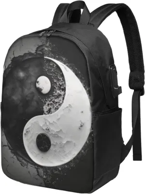 Taoist Yin Yang Tai Chi Laptop Backpack, Travel Backpack with USB Charging Port, Computer Bag for Men Women