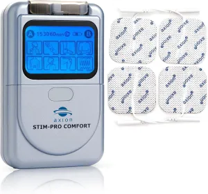 TENS Unit STIM-PRO Comfort - with 4 pcs of 2x2‘‘ Electrode Pads | TENS Machine Muscle and Nerve Stimulator for Drug-Free Pain Relief for Sore and Aching Muscles Like Back Pain