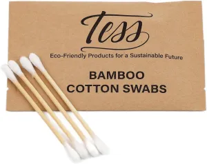 Tess Bamboo Cotton Swabs | 100% Biodegradable & Eco-Friendly | Sustainable Wooden Stick Swabs for Makeup, Baby Care, & Personal Use (250 Count)