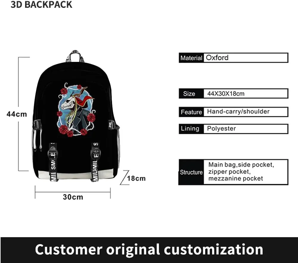 The Ancient Magus Bride Merch Backpack Oxford Bag Anime Backpack Casual Bag High Capacity Bags (Suit1)
