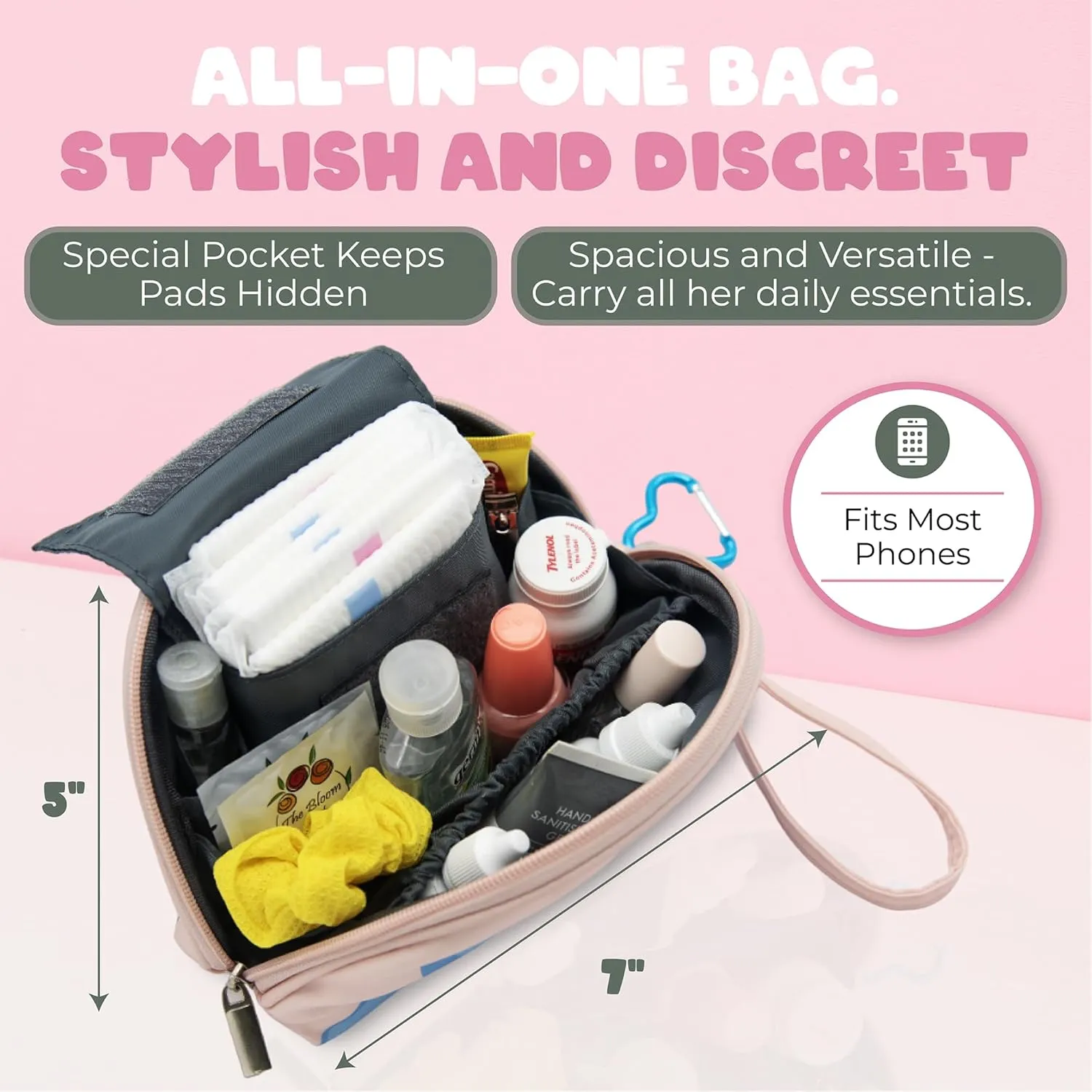 The Bloom First Period Kit for Girls 9-10-12-14 for School, Menstrual Starter Kit Gifts for Teens Girls Includes Sanitary Napkin Storage Bag, Pads, Wipes, Ebook, Period Tracker, Pink (30-PC)