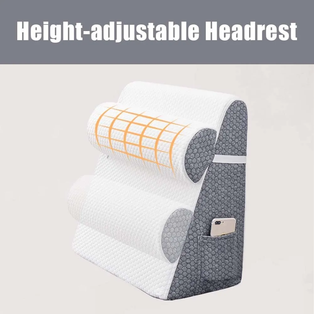 The Hiquo Wedge Pillow with Light Blocking Sleep Mask, Adjustable Orthopedic Bed Wedge Pillow Set, 30 Degree Memory Foam Triangle Incline Combo Set for Neck,Leg and Back Support (white,gray)