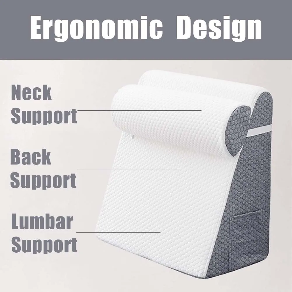 The Hiquo Wedge Pillow with Light Blocking Sleep Mask, Adjustable Orthopedic Bed Wedge Pillow Set, 30 Degree Memory Foam Triangle Incline Combo Set for Neck,Leg and Back Support (white,gray)