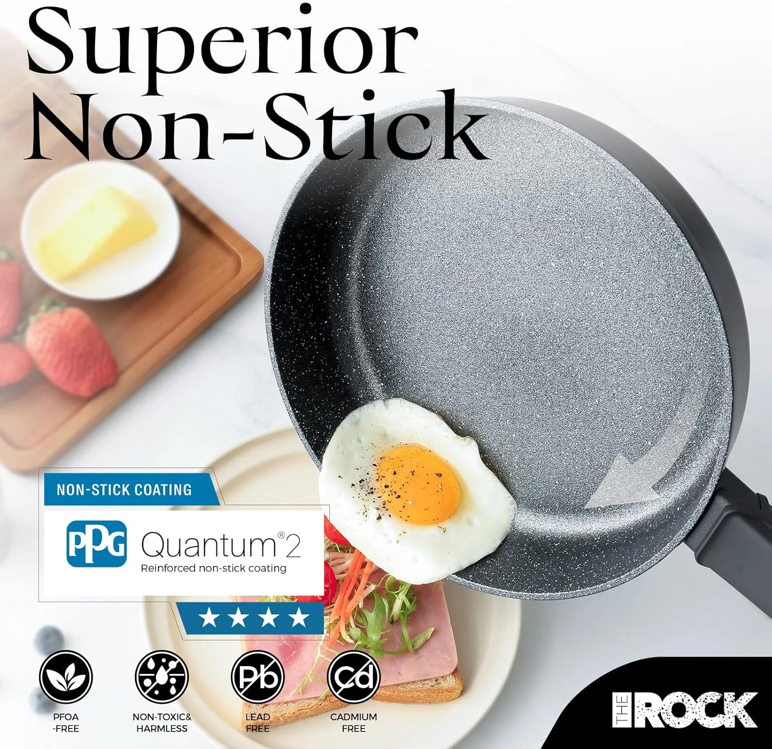 THE ROCK SOHO 9.5-Inch Non Stick Frying Pan – Nothing Sticks, Never Warps, Lasts Longer, Healthy Non-Toxic Skillet with Heat-Resistant Handle, PFOA Free, Oven & Dishwasher Safe, Black