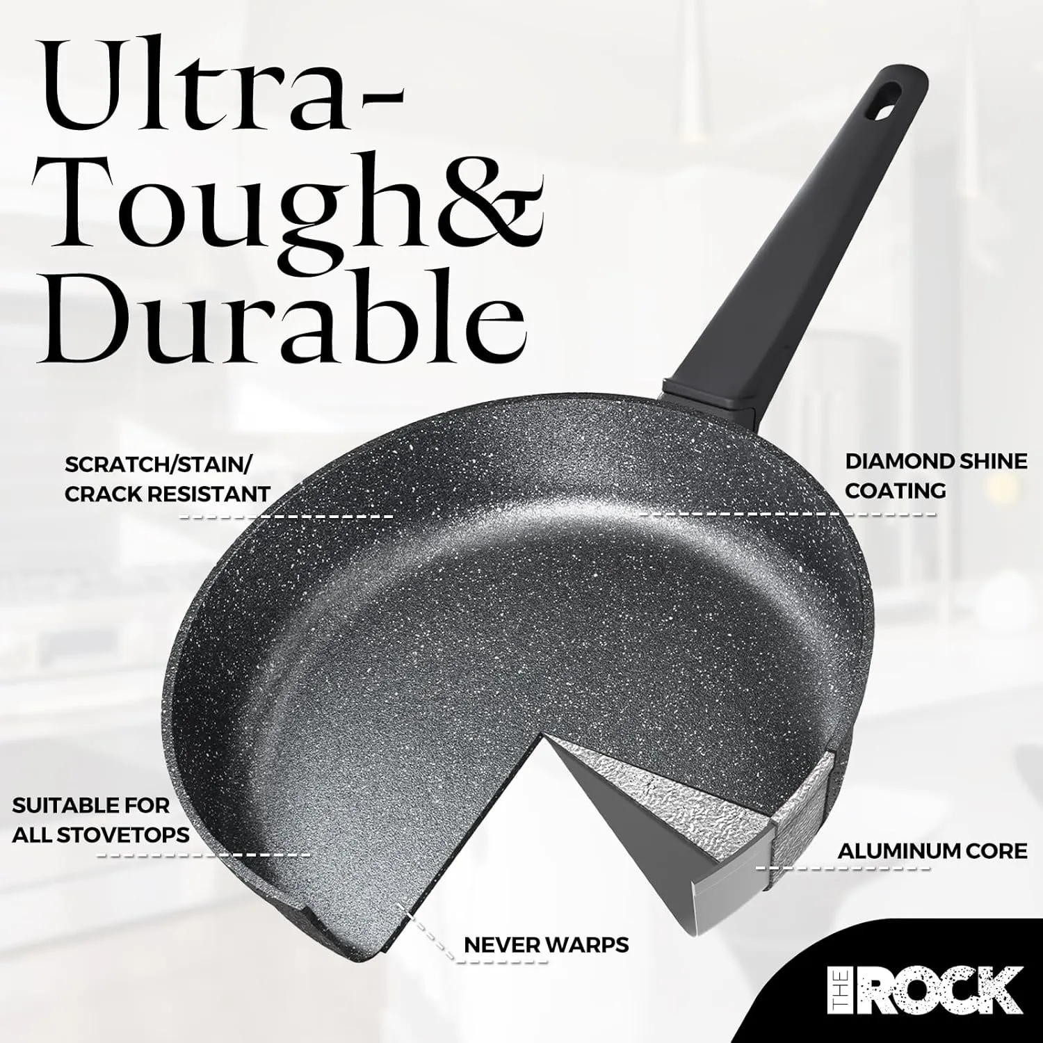 THE ROCK SOHO 9.5-Inch Non Stick Frying Pan – Nothing Sticks, Never Warps, Lasts Longer, Healthy Non-Toxic Skillet with Heat-Resistant Handle, PFOA Free, Oven & Dishwasher Safe, Black