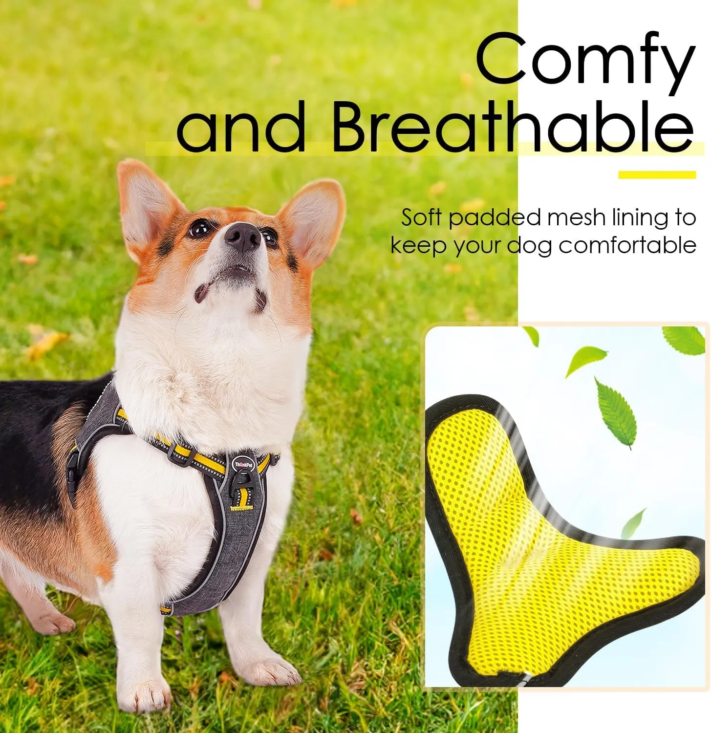 ThinkPet Step in Dog Harness for Large Dogs, Front Clip Dog Vest Harness No Pull Choke Free Escape Proof Dog Halter Harness Padded Breathable Reflective Halter for Large Dogs Training Walking Hiking L