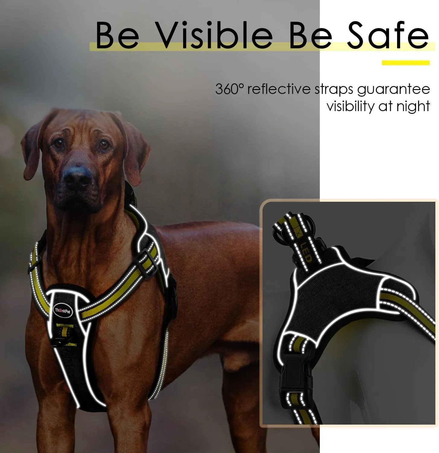 ThinkPet Step in Dog Harness for Large Dogs, Front Clip Dog Vest Harness No Pull Choke Free Escape Proof Dog Halter Harness Padded Breathable Reflective Halter for Large Dogs Training Walking Hiking L