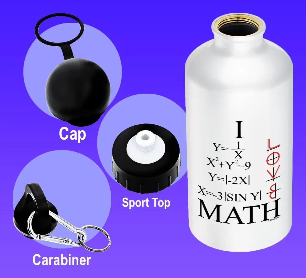 ThisWear Math Teacher Gifts I Love Math Graphs Math Student Math Major Mathlete Gifts Calculus Geometry Trigonometry Gift Aluminum Water Bottle with Cap & Sport Top White