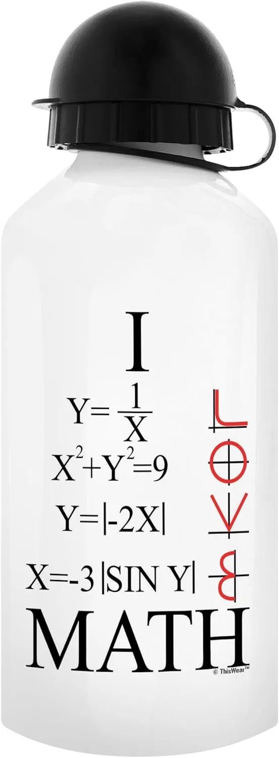 ThisWear Math Teacher Gifts I Love Math Graphs Math Student Math Major Mathlete Gifts Calculus Geometry Trigonometry Gift Aluminum Water Bottle with Cap & Sport Top White