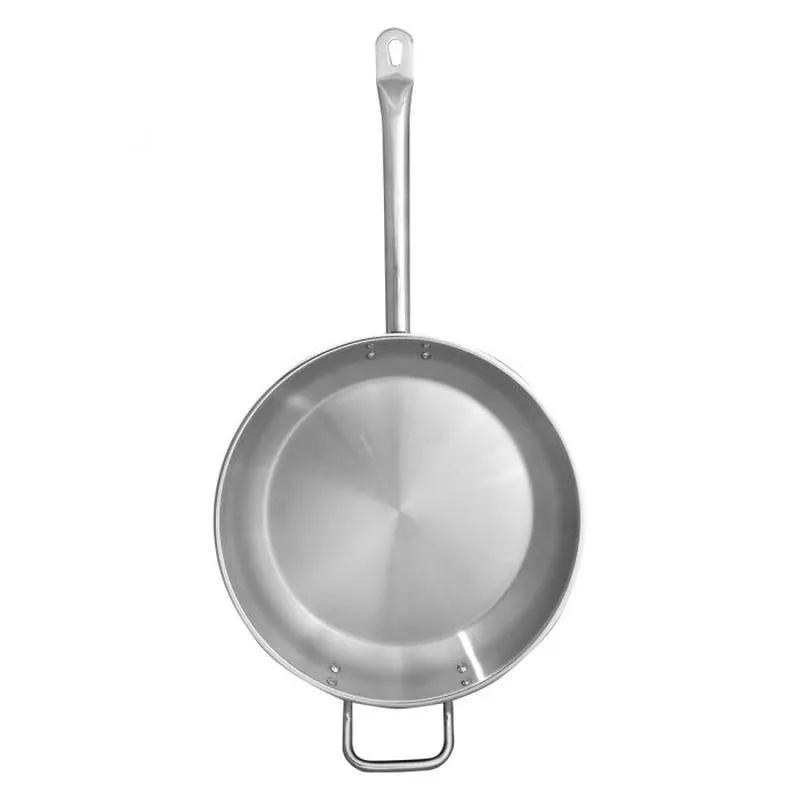 Thundergroup 12" Diameter Fry Pan, Stainless Steel, Encapsulated Base, Dishwasher Safe, Standard Electric, Gas Cooktop, Halogen & Induction Ready, Oven Safe, Heavy-Duty, NSF
