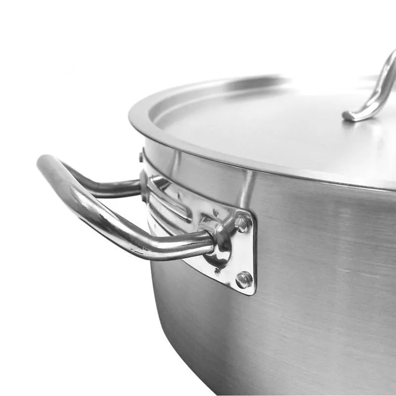 Thundergroup 20 qt, 16-1/2" Diameter Brazier Pot with Lid, Stainless Steel, Encapsulated Base, Dishwasher Safe, Standard Electric, Gas Cooktop, Halogen & Induction Ready, Oven Safe, Heavy-Duty, NSF