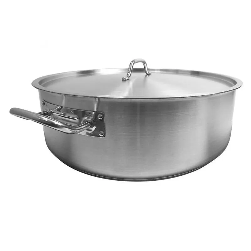 Thundergroup 30 qt, 20-3/8" Diameter Brazier Pot with Lid, Stainless Steel, Encapsulated Base, Dishwasher Safe, Standard Electric, Gas Cooktop, Halogen & Induction Ready, Oven Safe, Heavy-Duty, NSF