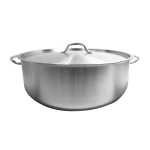 Thundergroup 30 qt, 20-3/8" Diameter Brazier Pot with Lid, Stainless Steel, Encapsulated Base, Dishwasher Safe, Standard Electric, Gas Cooktop, Halogen & Induction Ready, Oven Safe, Heavy-Duty, NSF