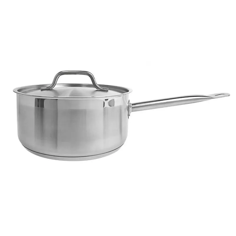Thundergroup 6 qt, 10" Diameter Sauce Pan with Lid, Stainless Steel, Encapsulated Base, Dishwasher Safe, Standard Electric, Gas Cooktop, Halogen & Induction Ready, Oven Safe, Heavy-Duty, NSF