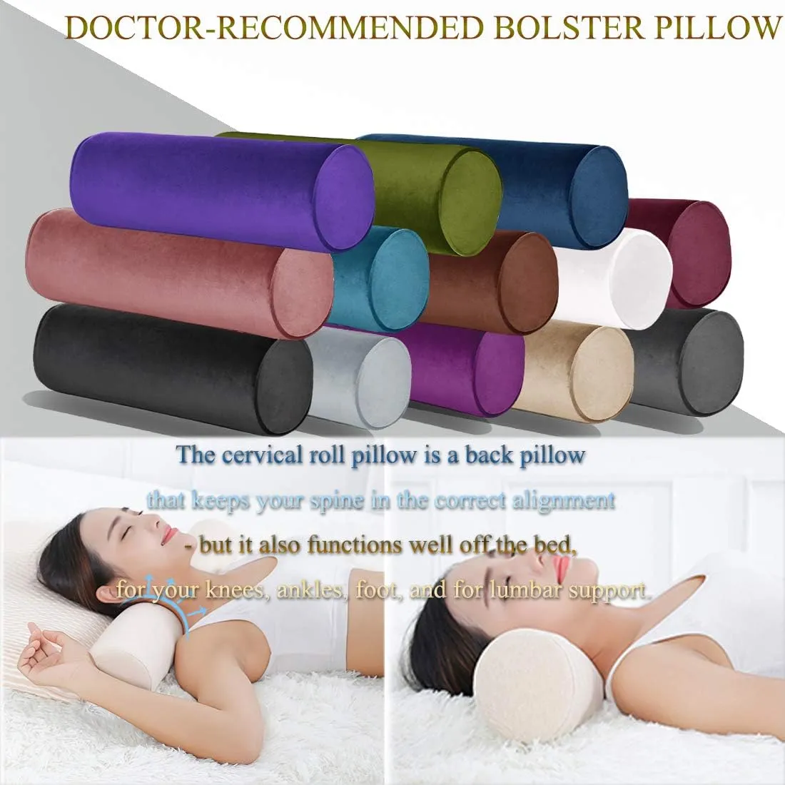 Tinbolunce Memory Foam Round Neck Pillow for Sleeping, Neck Pain Relief, Side Back Stomach Sleeper, Car or Office Chair Sofa,Cervical Bolster Length 24" x 6" Diameter (Chocolate Brown)