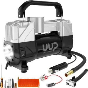 Tire Inflator Air Compressor, 150PSI 12V DC Double Cylinders Heavy Duty Portable Air Pump w/Emergency LED Light for Truck, SUV, Car, RV (black1)
