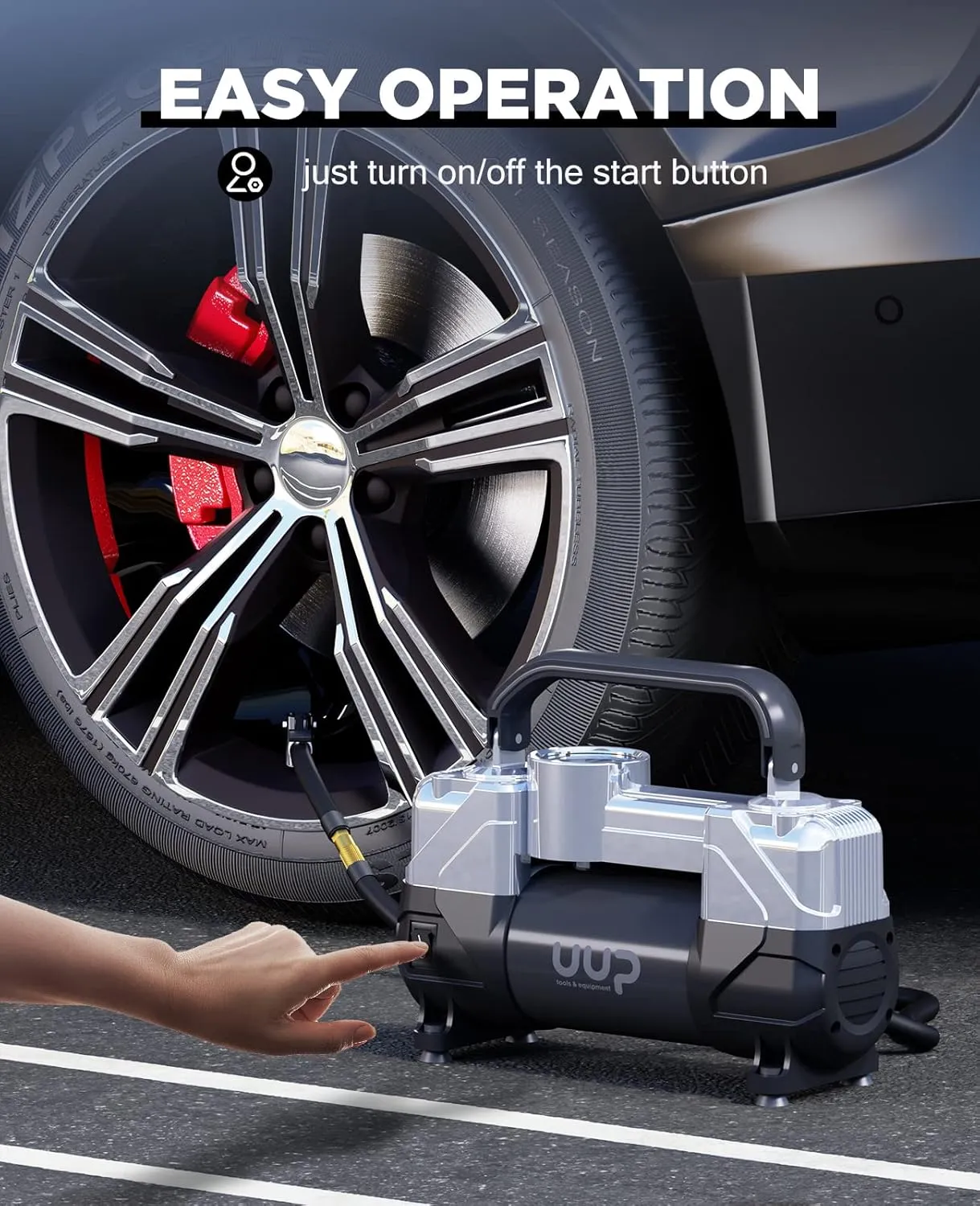 Tire Inflator Air Compressor, 150PSI 12V DC Double Cylinders Heavy Duty Portable Air Pump w/Emergency LED Light for Truck, SUV, Car, RV (black1)
