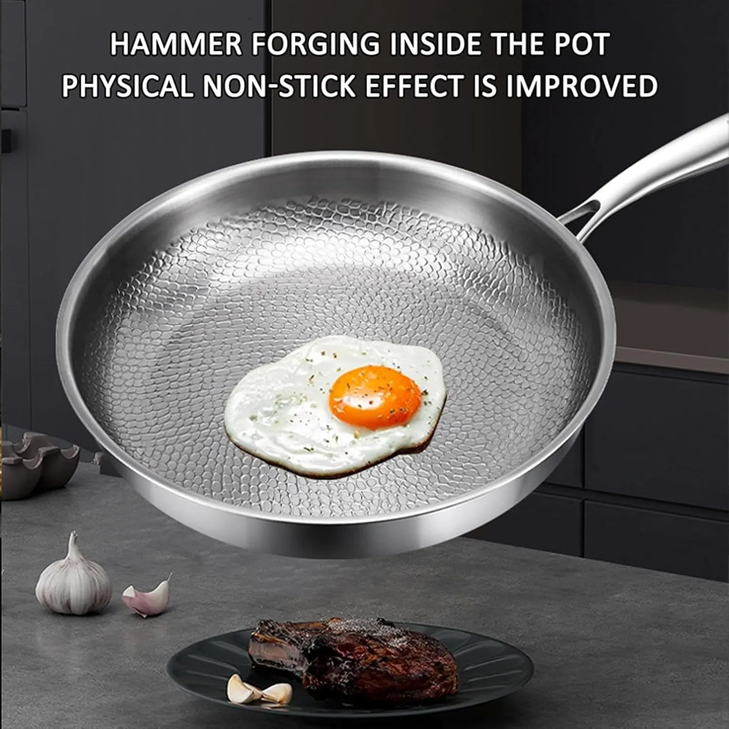 Titanium Hammered Pan Pro with Lid, 2025 New 100% Non Stick Titanium Nutri Pans, Multifunctional Pots and Pans Set, Scratch-Resistant, Resistant Non Stick, Even Heating, Heats Quickly, Cooks Evenly(10