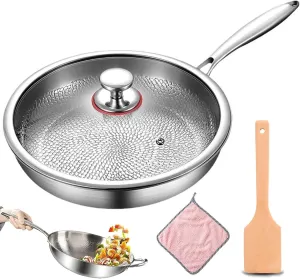 Titanium Hammered Pan Pro with Lid, 2025 New 100% Non Stick Titanium Nutri Pans, Multifunctional Pots and Pans Set, Scratch-Resistant, Resistant Non Stick, Even Heating, Heats Quickly, Cooks Evenly(10