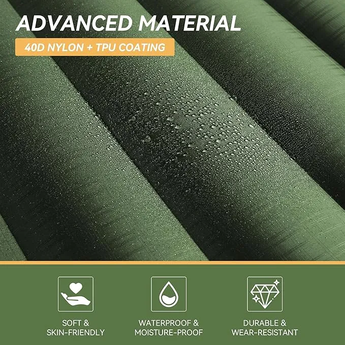 TOBTOS Inflatable Sleeping Pad for Camping with Pillow, 4" Thick Camping Mat with Built-in Foot Pump, Compact Air Mattress for Camping, Hiking, Backpacking (Green)
