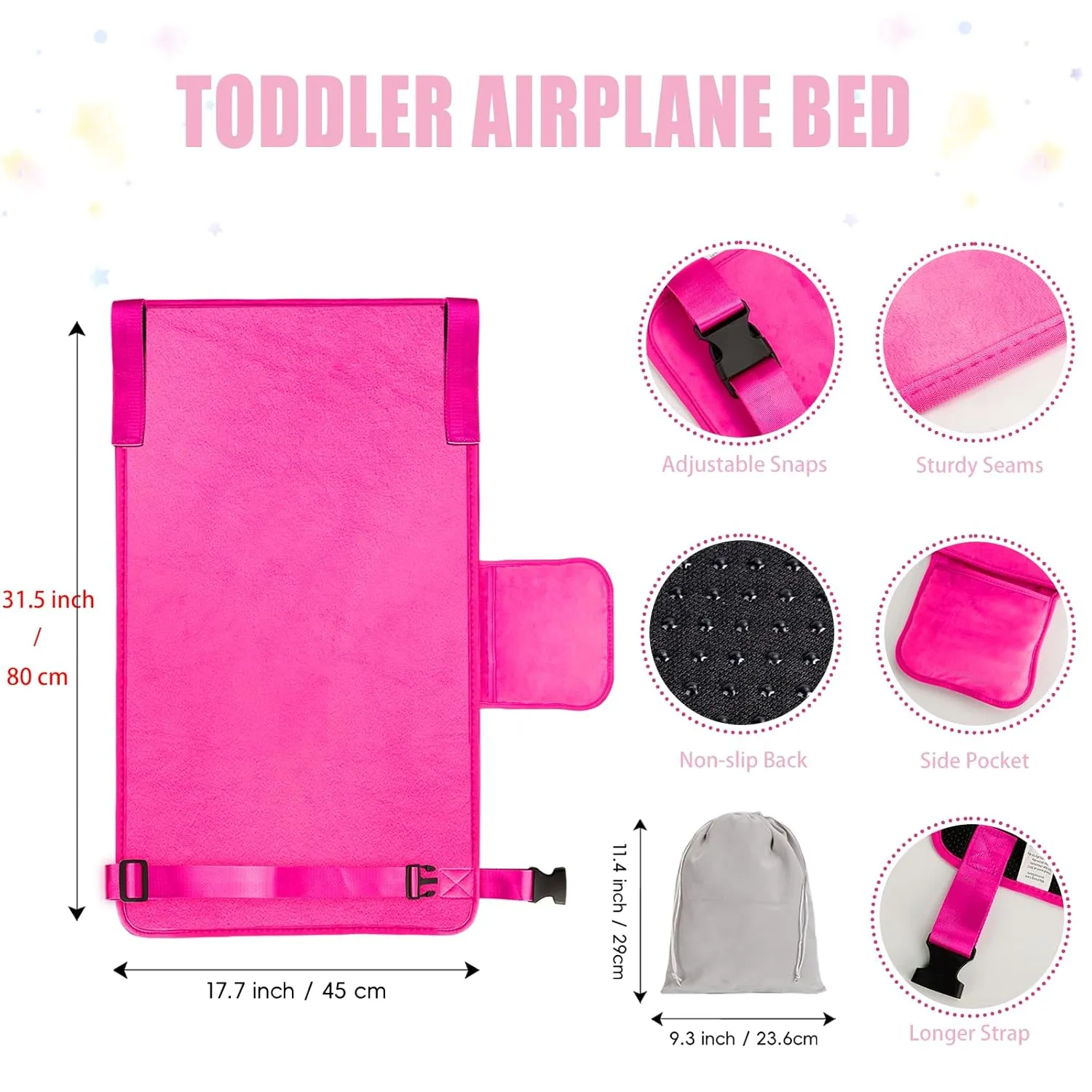 Toddler Airplane Bed, Portable Kids Travel Essentials, Soft Airplane Seat Extender for Kids 1-4, Foot Rest for Flights (Pink)