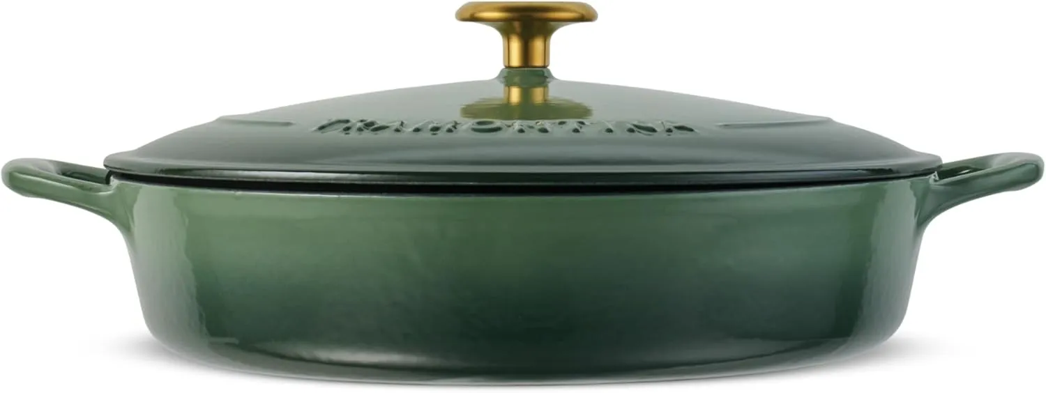 Tramontina Enameled Cast Iron Braiser Pan with Lid, 4-quart, Cactus with Gold Knob