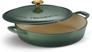 Tramontina Enameled Cast Iron Braiser Pan with Lid, 4-quart, Cactus with Gold Knob