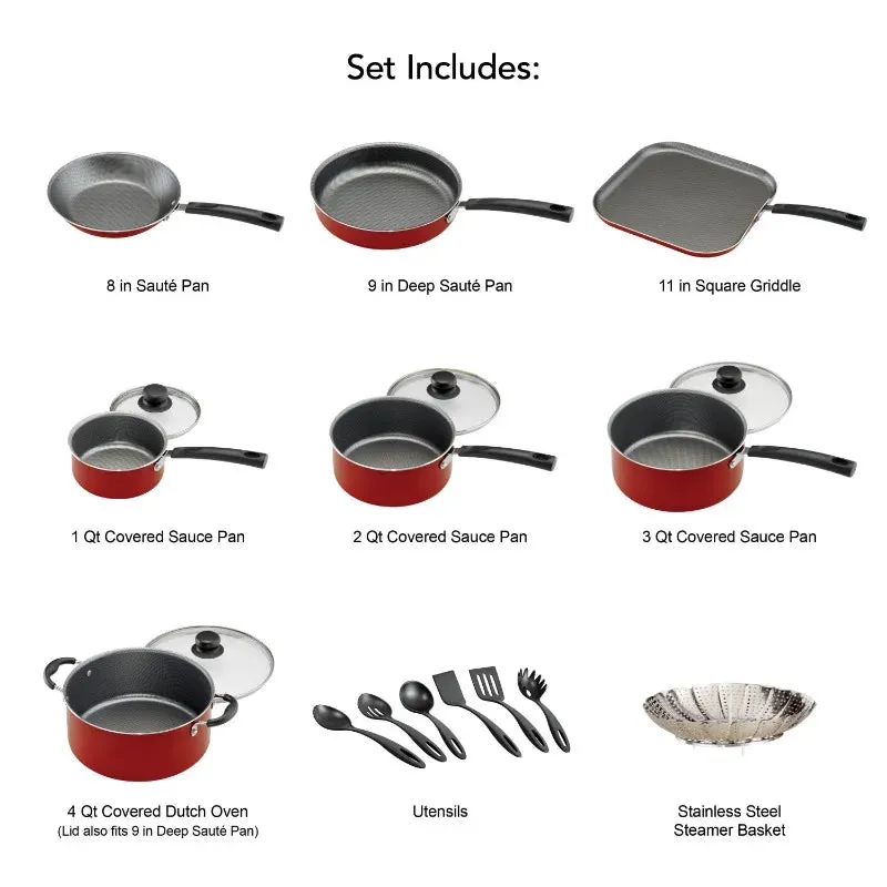 Tramontina Primaware 18-Piece Non-Stick Cookware Set – Red