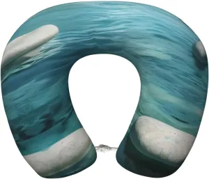 Tranquil Water Print Memory Foam Travel Pillow â€“ Soft for Flights, Road Trips, Long Distance, Sleeping Neck Support
