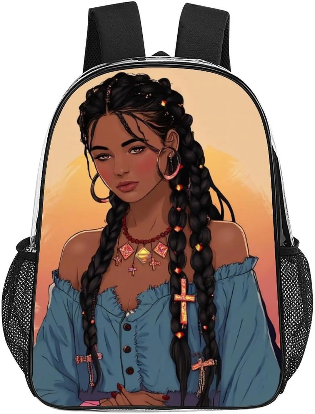 Transparent Daypack Backpack for Climbing Outdoors Running - Big Capacity Multipurpose Anti-Theft Bookbag, African American Black Woman woman Painting Art Travel Hiking & Camping Rucksack