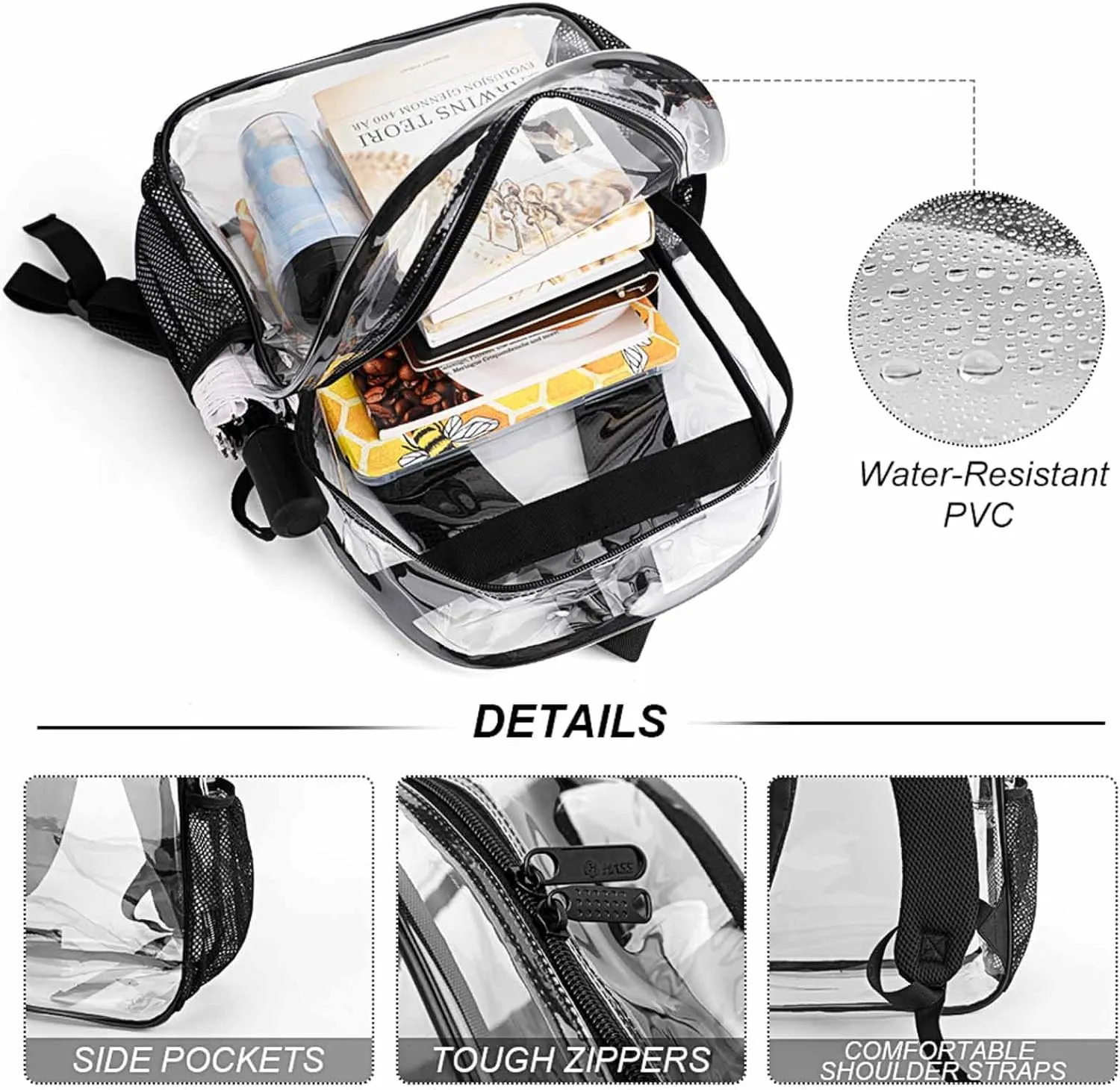 Transparent Daypack Backpack for Climbing Outdoors Running - Big Capacity Multipurpose Anti-Theft Bookbag, African American Black Woman woman Painting Art Travel Hiking & Camping Rucksack