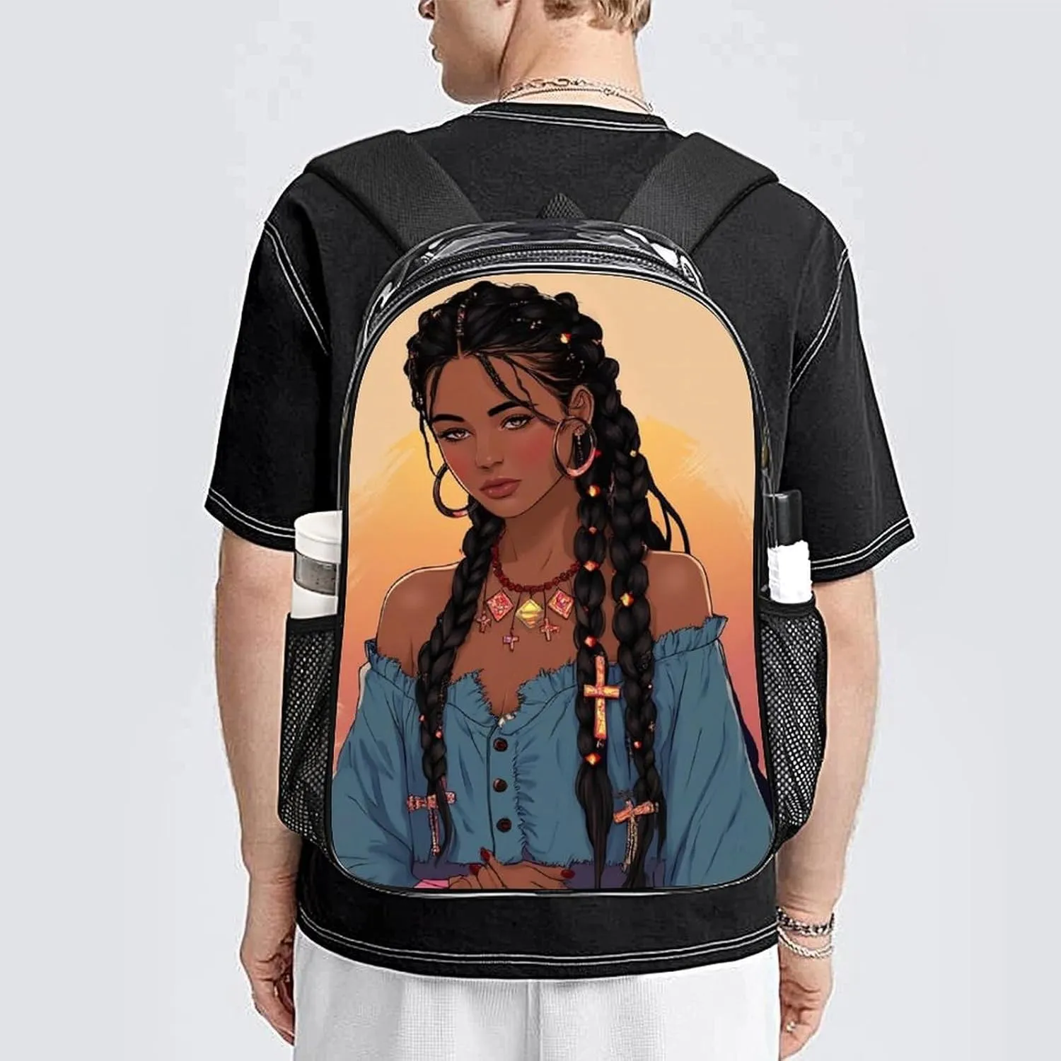 Transparent Daypack Backpack for Climbing Outdoors Running - Big Capacity Multipurpose Anti-Theft Bookbag, African American Black Woman woman Painting Art Travel Hiking & Camping Rucksack
