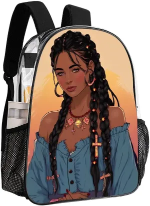Transparent Daypack Backpack for Climbing Outdoors Running - Big Capacity Multipurpose Anti-Theft Bookbag, African American Black Woman woman Painting Art Travel Hiking & Camping Rucksack