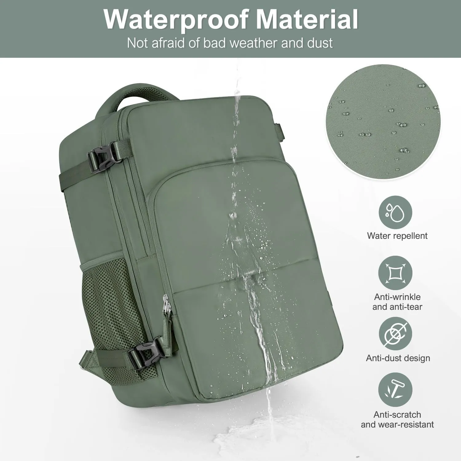 Travel Backpack, Carry on Flight Approved Backpack with Multi-Pockets, TSA Waterproof 17.3inch Laptop Backpack, Personal Item Travel Bag for Men Women, Army Green