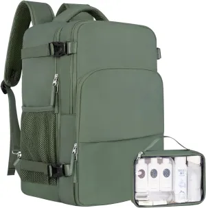 Travel Backpack, Carry on Flight Approved Backpack with Multi-Pockets, TSA Waterproof 17.3inch Laptop Backpack, Personal Item Travel Bag for Men Women, Army Green