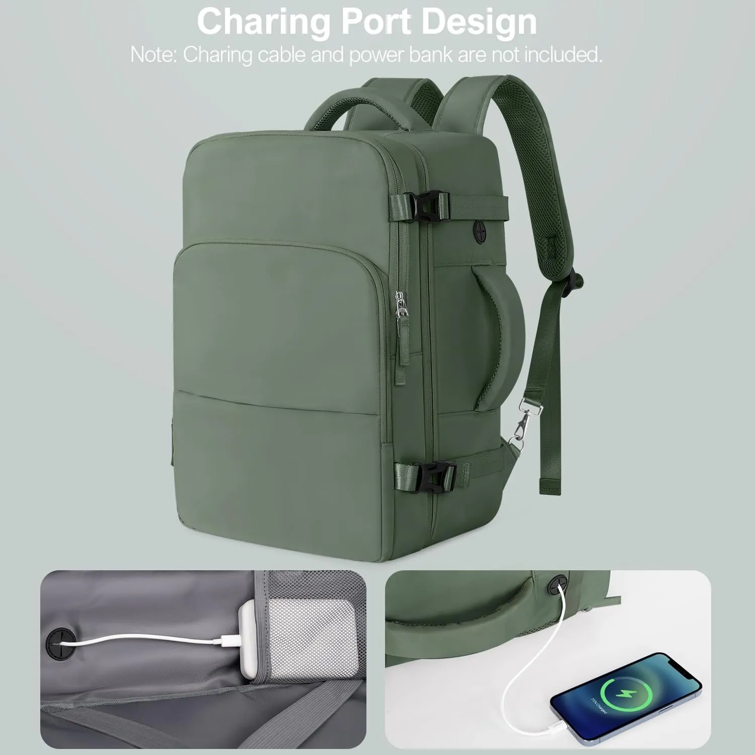 Travel Backpack, Carry on Flight Approved Backpack with Multi-Pockets, TSA Waterproof 17.3inch Laptop Backpack, Personal Item Travel Bag for Men Women, Army Green