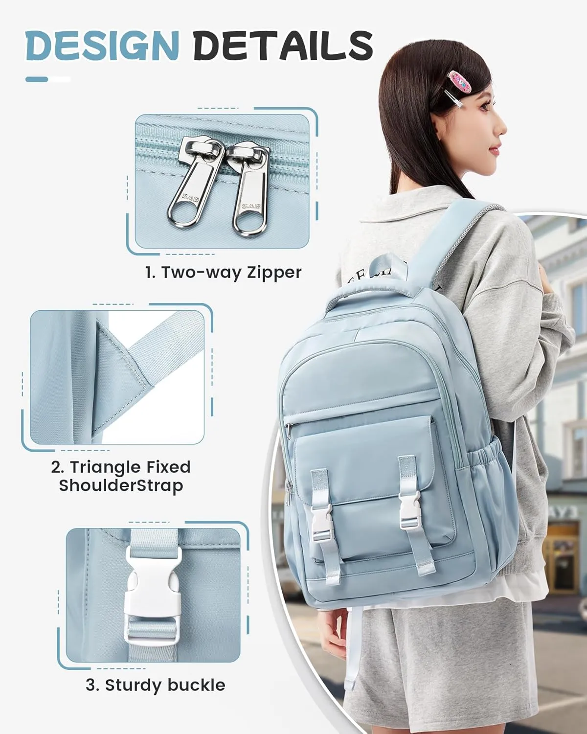 Travel Laptop Backpack for Women,Carry on Bags for Airplanes Men Work Cute Aesthetic Backpack,Large Casual Daypack Personal item Bag,Light Blue