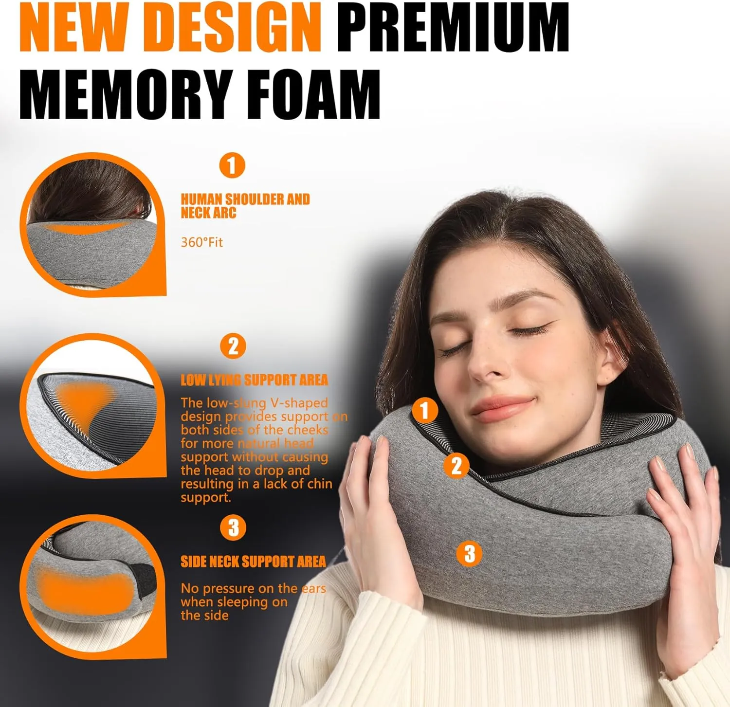 Travel Neck Pillows for Airplanes Or Trains, 360° Head Support Sleep for Long Flight, Skin-Friendly and Breathable, Kit with 3D Contoured Eye Mask, Earplugs and Storage Bag