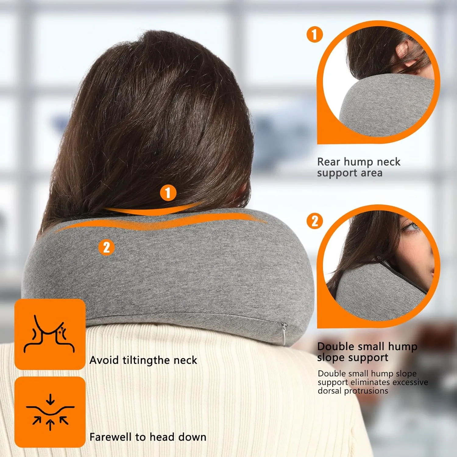 Travel Neck Pillows for Airplanes Or Trains, 360° Head Support Sleep for Long Flight, Skin-Friendly and Breathable, Kit with 3D Contoured Eye Mask, Earplugs and Storage Bag