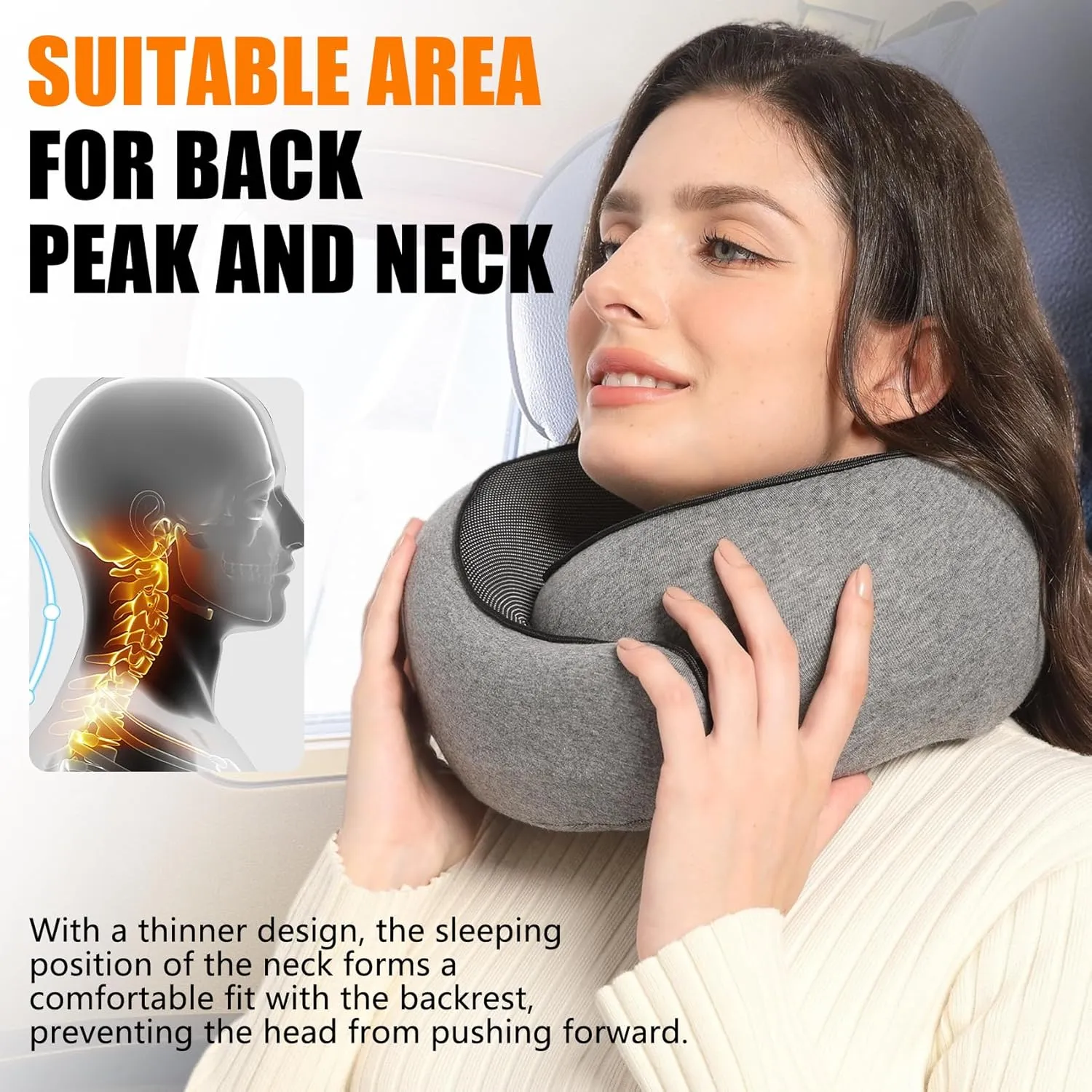 Travel Neck Pillows for Airplanes Or Trains, 360° Head Support Sleep for Long Flight, Skin-Friendly and Breathable, Kit with 3D Contoured Eye Mask, Earplugs and Storage Bag