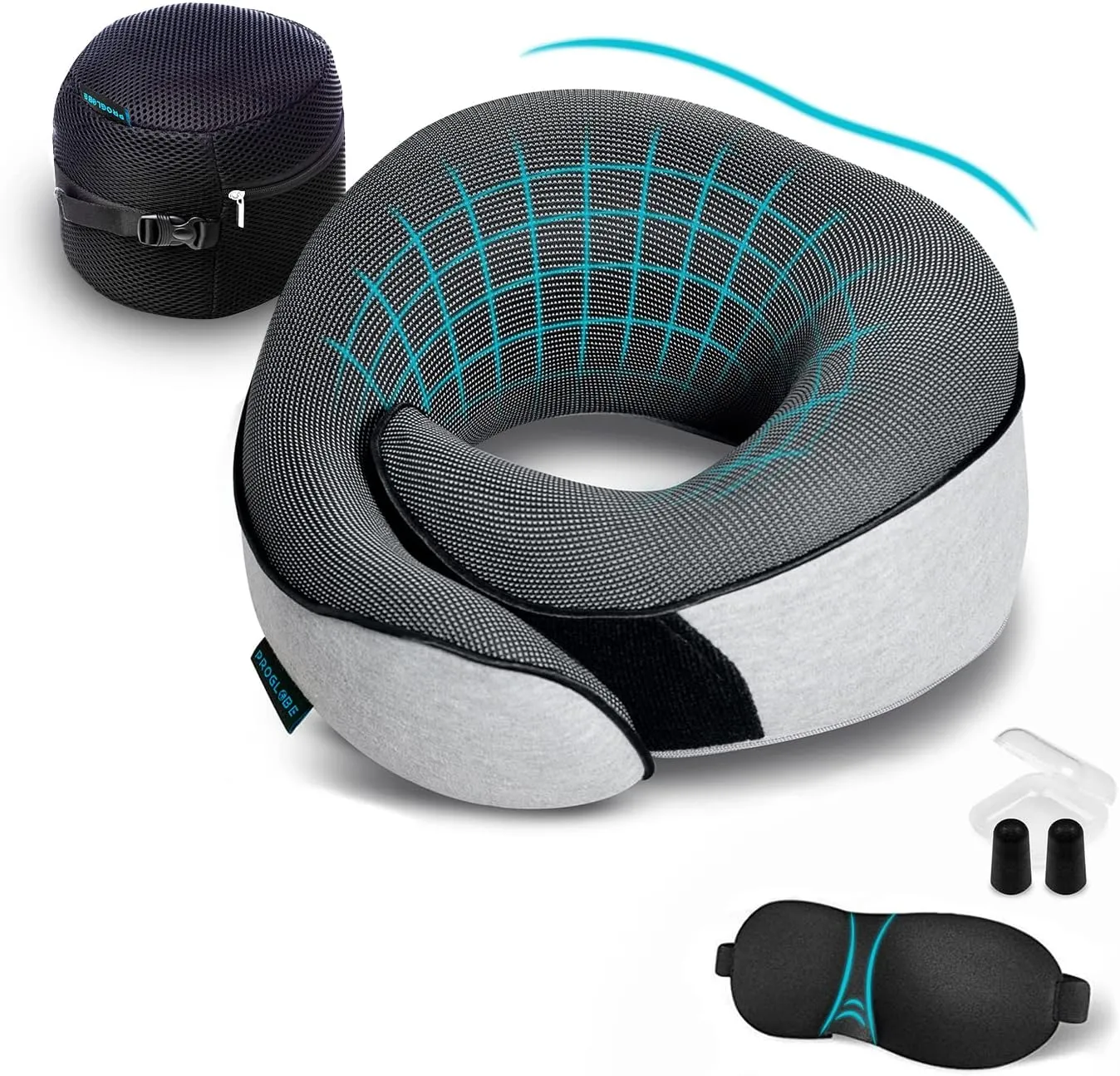 Travel Neck Pillows for Airplanes, Sleeping Essentials for Long haul Flights, 360° Head Support, Car and Airplane Kit with 3D Contoured Eye Mask, Earplugs and Luxury Mesh Bag (Adult, Grey)
