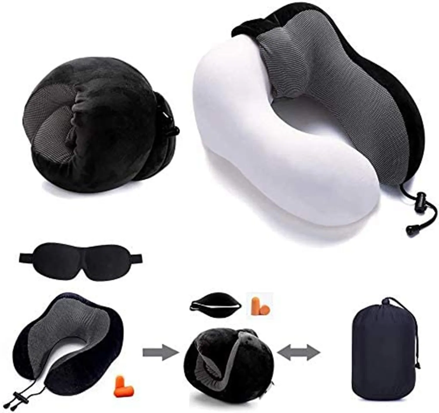 Travel Neck Support Memory Foam Pillow Set, Neck Comfort and Support