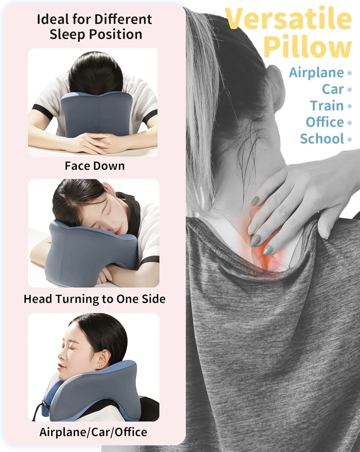 Travel Pillow for Airplanes with 360 Head Support,Memory Foam 2-in-1 Neck Pillow Airplane,Travel Neck Pillow with Storage Bag,Adjustable Clasp for Travel,Home,Office,and Gaming