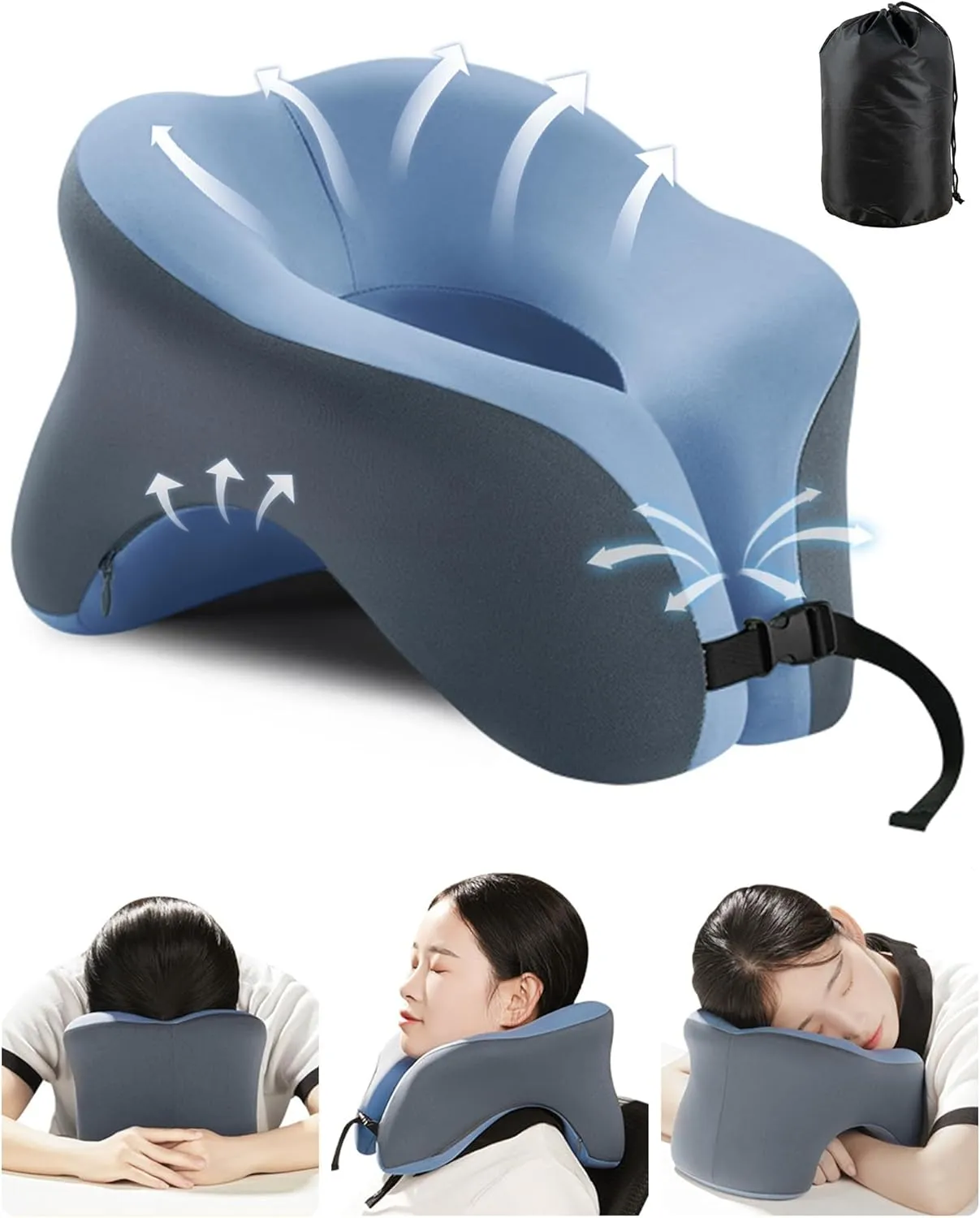 Travel Pillow for Airplanes with 360 Head Support,Memory Foam 2-in-1 Neck Pillow Airplane,Travel Neck Pillow with Storage Bag,Adjustable Clasp for Travel,Home,Office,and Gaming