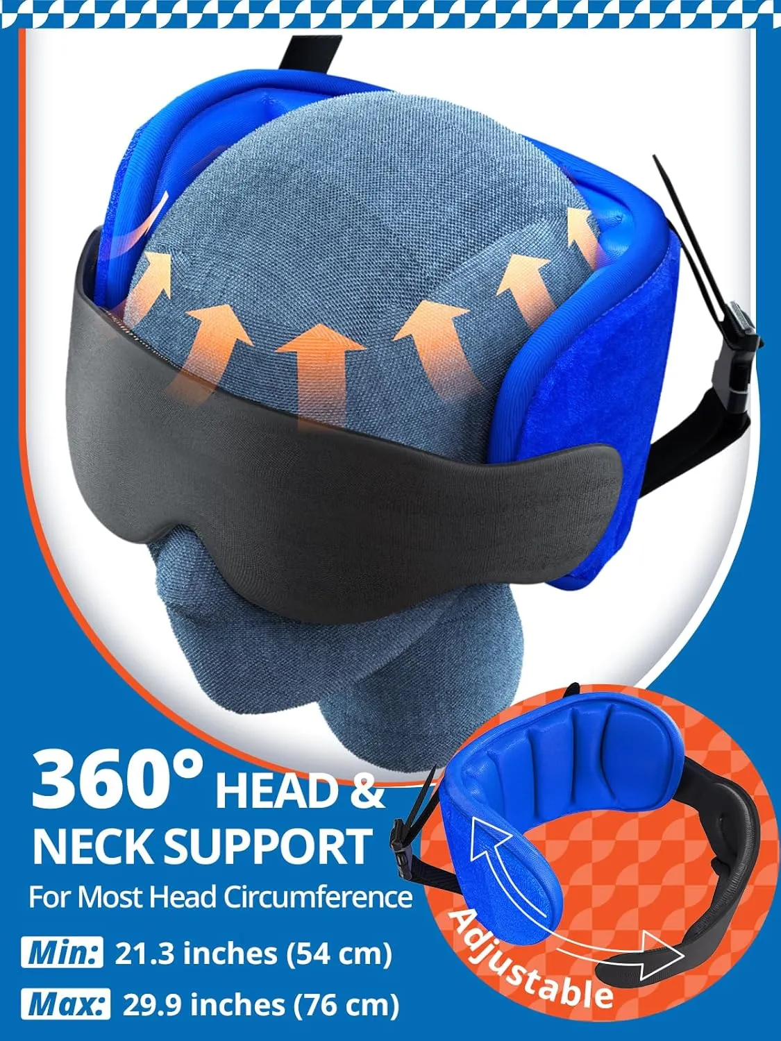 Travel Pillows for Airplanes, Airplane Pillow for Long Flight, Airplane Head Strap with Eye Mask for Sleep, Travel Neck Pillow for Car Road Trip, 360° Support Headrest, Stop Bobblehead, Black