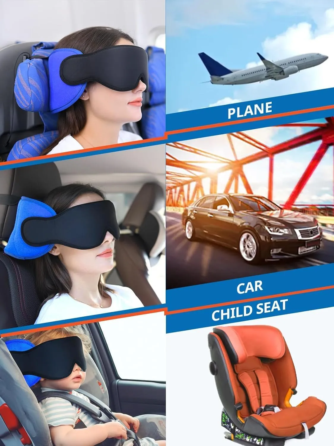 Travel Pillows for Airplanes, Airplane Pillow for Long Flight, Airplane Head Strap with Eye Mask for Sleep, Travel Neck Pillow for Car Road Trip, 360° Support Headrest, Stop Bobblehead, Yellow